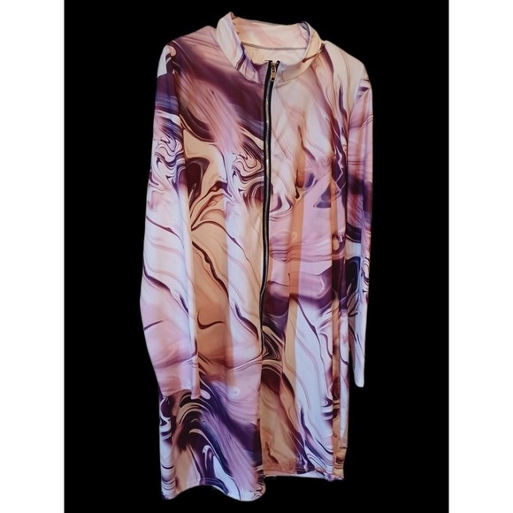 Swirl Dresses & Skirts - NWT 3XL Wht/Purple swirl zipped body fitting L/S High Neck Dress